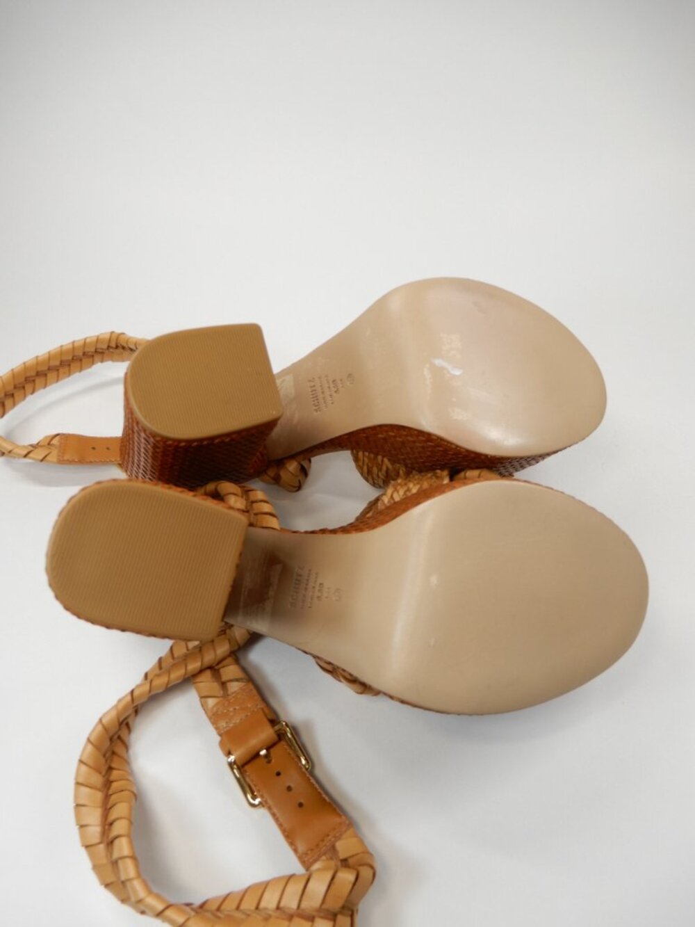 Schutz Khari Chunky Platform Sandals Size 6.5 Brown Woven Block Heel NEW - Picture 13 of 16